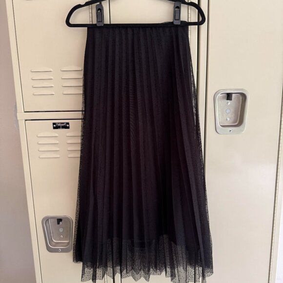 Zara Black Midi Skirt Mesh Polka Dot SZ XS - Picture 3 of 5